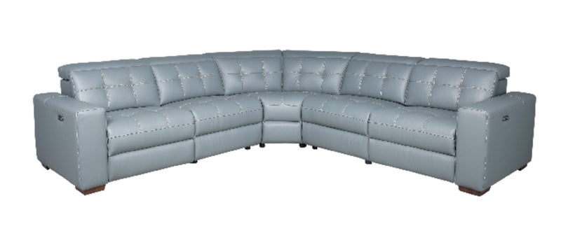 Geneva 3-Piece Pool Blue Genuine Leather Power Reclining Sectional with Power Headrests and USB Port