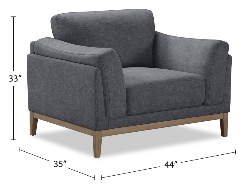 Valley 44\" Fabric Chair with Rubberwood Base and Legs - Pewter