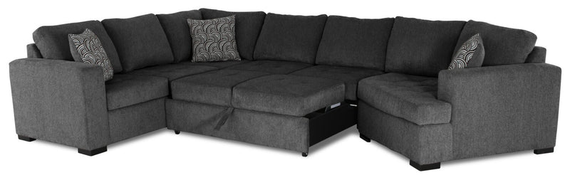 Legend 4-Piece Right-Facing Chenille Cuddler Sleeper Sectional - Pepper