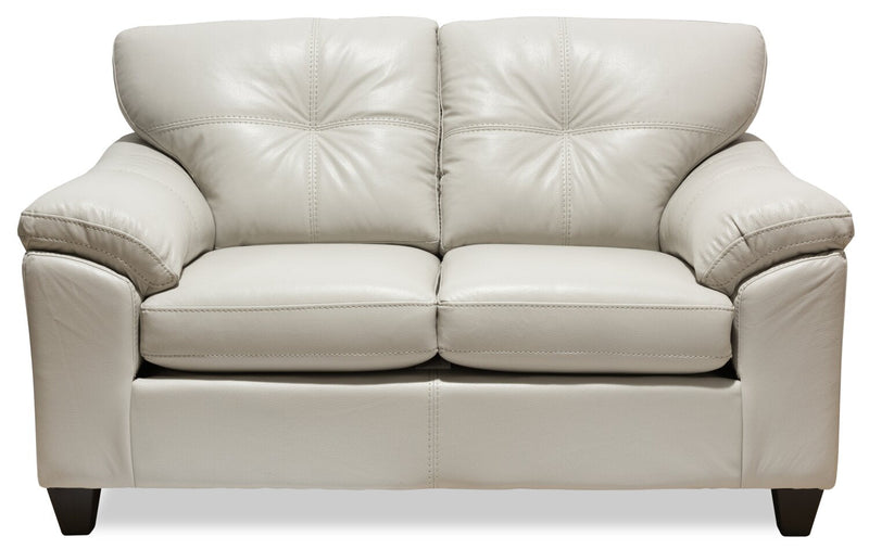 Made in Canada Addison 63\" Leather-Look Fabric Loveseat with Removable Seat Cushions and Tufting - Beige 