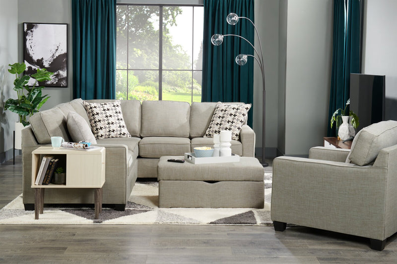 Made in Canada Sawyer 35\" Linen-Look Fabric Chair with Reversible Cushions and Track Arms - Light Grey 