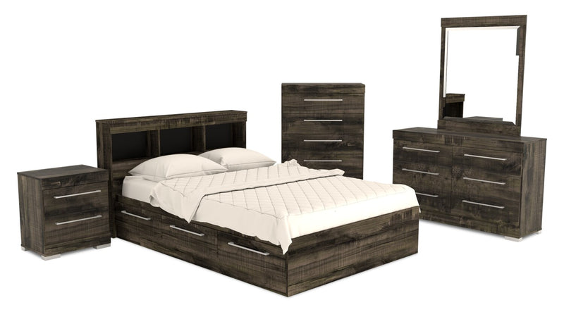 Riley Full Mates Bed with Bookcase Headboard - Grey