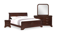 Marco 6pc Bedroom Set with Bed, Dresser, Mirror & Nightstand, Cherry Brown - King Size 