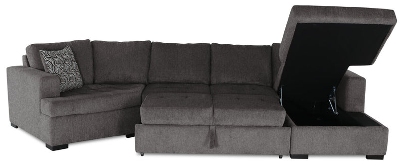 Legend 3-Piece Left-Facing Chenille Cuddler Sleeper Sectional with Chaise - Pewter