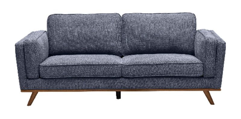 Kort & Co. Kassia 80\" Blue Linen-Look Fabric Condo-Size Sofa with Wood Base and Legs