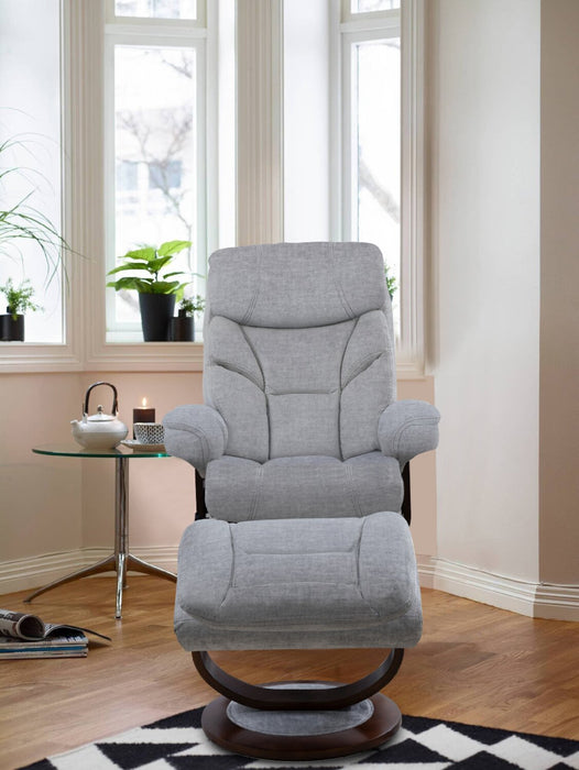 Easton 33.5\" Silver Grey Chenille Fabric Stress Free Swivel Reclining Chair with Footrest