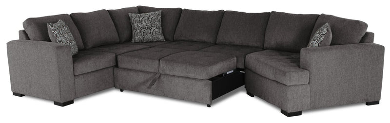 Legend 4-Piece Right-Facing Chenille Cuddler Sleeper Sectional - Pewter