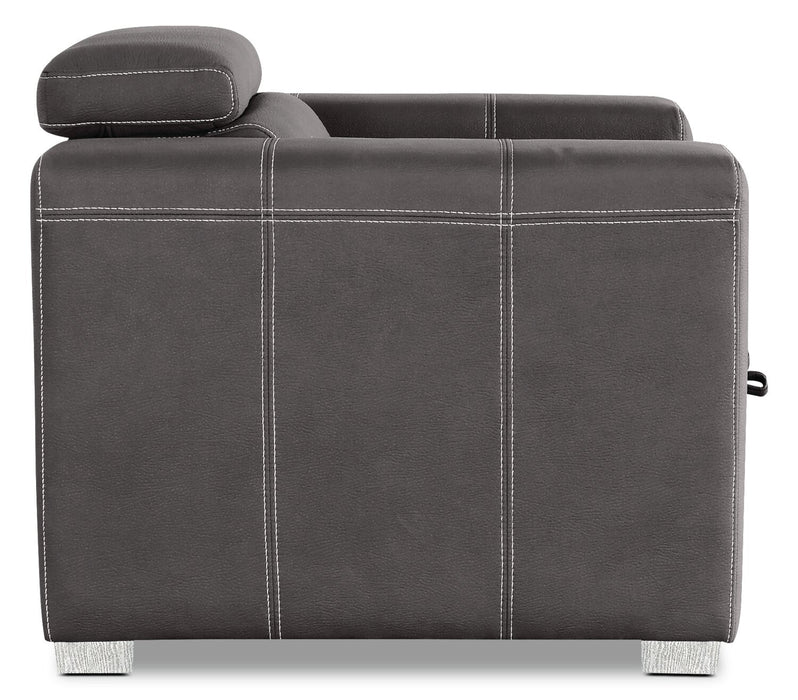 Drake 41.5\" Faux Suede Fabric Chair with Pull-Out Ottoman and Flip-Up Headrest - Cement Grey 