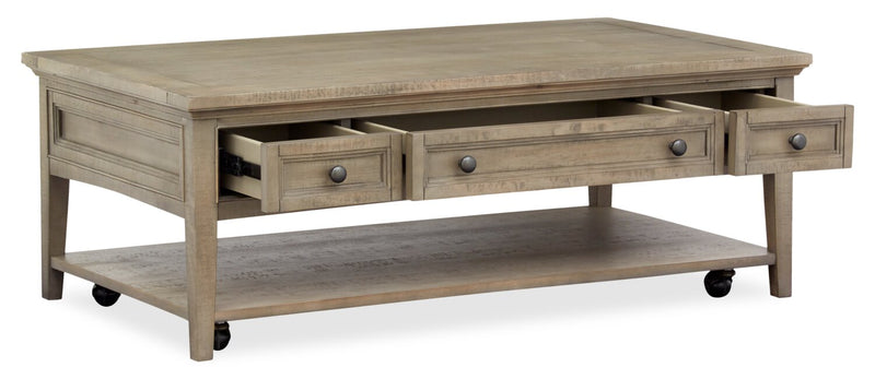 Hanson 50” Traditional Pine Coffee Table with Storage and Casters - Dovetail Grey