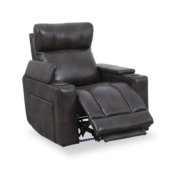 Escape 39\" Power Reclining Chair with Power Headrest and Surround Sound - Dark Brown Leather-Look Fabric