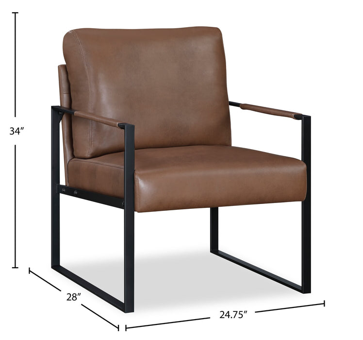 Nico 24.75\" Faux Leather Accent Chair with Metal Legs - Brown 