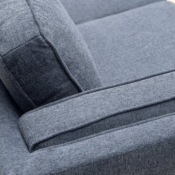 Kort & Co. Kassia 80\" Blue Linen-Look Fabric Condo-Size Sofa with Wood Base and Legs