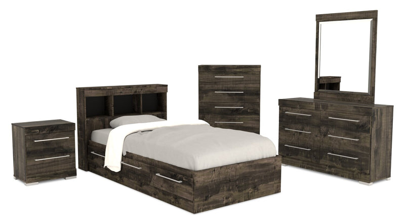 Riley Twin Mates Bed with Bookcase Headboard - Grey