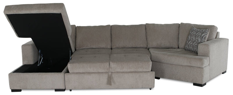 Legend 3-Piece Right-Facing Chenille Cuddler Sleeper Sectional with Chaise - Platinum 