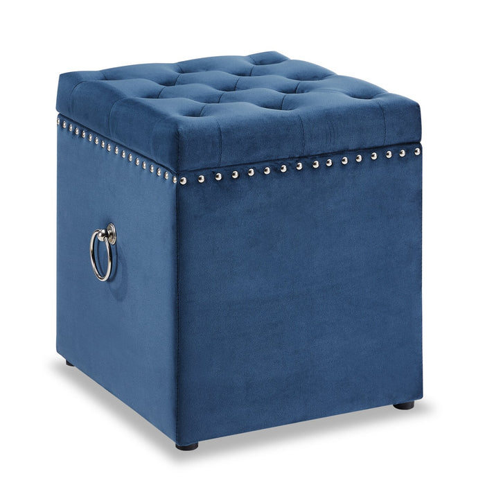 Yukon Square Velvet Storage Ottoman - Navy