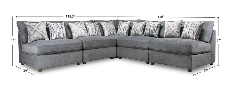 Scott Living Evolve Modular 5-Piece Linen-Look Fabric Armless Sectional with Feather Down Cushions - Charcoal Grey 