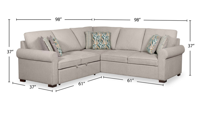 Scott Living Haven 3-Piece Left-Facing Grey Chenille Fabric Sleeper Sectional