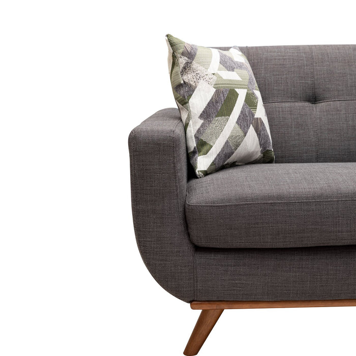 Kort & Co. Freeman 80” Charcoal Grey Linen-Look Fabric Condo Size Sofa with Wood Base and Legs