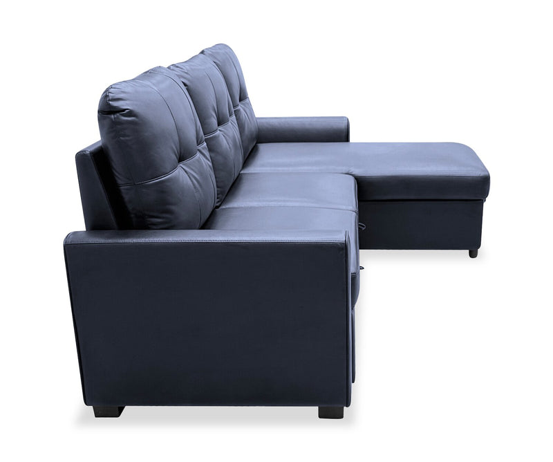 Carter 2-Piece Right-Facing Leather-Look Fabric Sleeper Sectional with Storage Chaise - Black