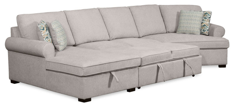 Scott Living Haven 3-Piece Right-Facing Chenille Fabric Cuddler Sleeper Sectional with Storage Chaise - Grey