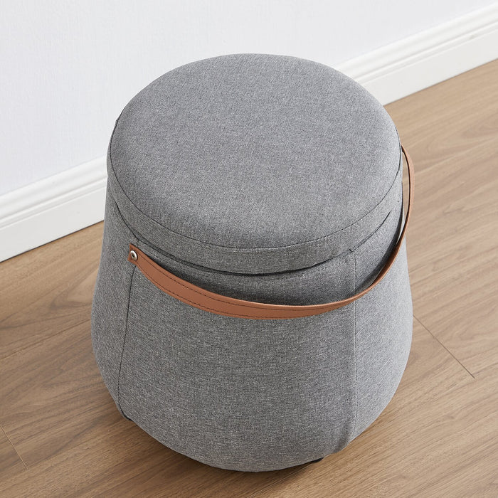 Vancouver Round Fabric Storage Ottoman - Grey