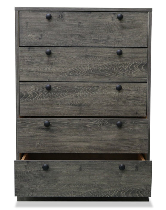 Hart Bedroom Chest of Drawers, 5-Drawer, 24.6\"W x 36.2\"H, Made in Canada - Grey 
