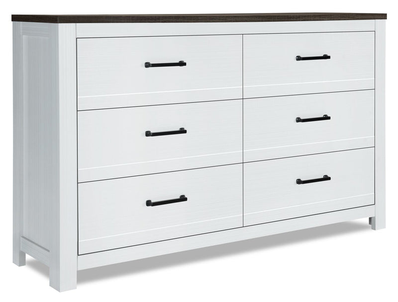 Zoey Bedroom 6-Drawer Dresser, 58.3\"W x 37.1\"H - Two-tone White & Brown 