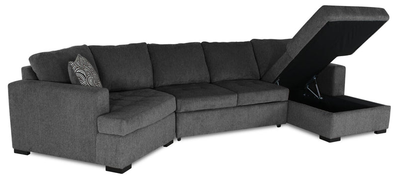 Legend 3-Piece Left-Facing Chenille Cuddler Sleeper Sectional with Chaise - Pepper 