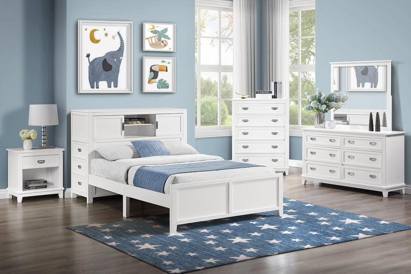 Quinn Full Bookcase Bed with Desk - White