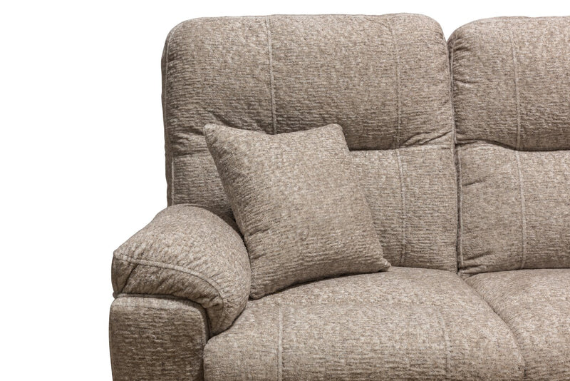 Canadian Made Dawson 87\" Fabric Power Reclining Sofa with USB Port and Accent Pillows - Beige