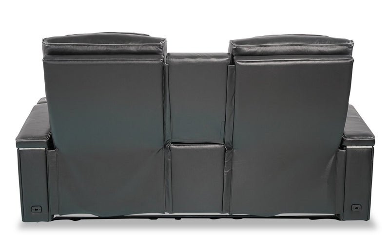 Elite Genuine Leather Power Reclining Loveseat with Massage Function - Black 