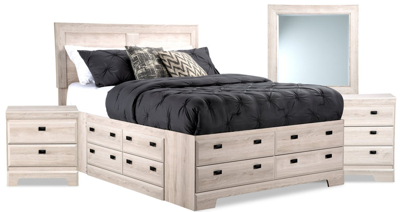 Yorkdale 6pc Bedroom Set with 12-Drawer Storage Bed, Dresser, Mirror & Nightstand, White - Full Size 
