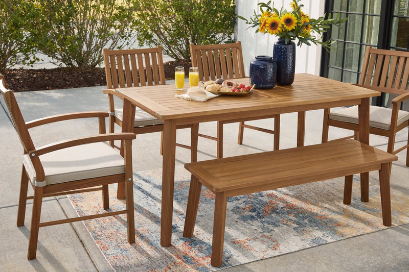 Bern Outdoor Patio Bench - 46\"W, Acacia Wood & Polyrethane Finish - Natural 
