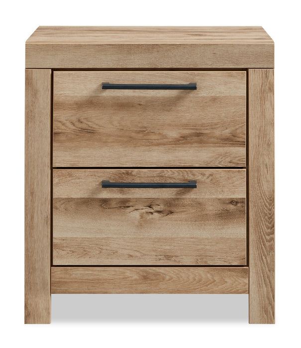Derekson Bedside 2-Drawer Nightstand with USB Ports, 21.7\"W x 24.4\"H - Natural 
