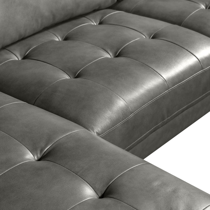 Edge 2-Piece Left-Facing Genuine Leather Sectional with Wood Legs and Removable Back Cushions - Grey