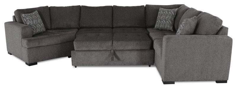 Legend 4-Piece Left-Facing Chenille Cuddler Sleeper Sectional - Pewter