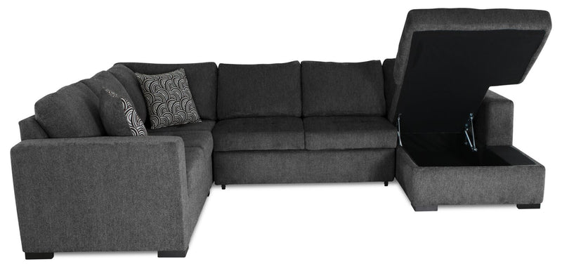 Legend 4-Piece Right-Facing Chenille Sleeper Sectional - Pepper 