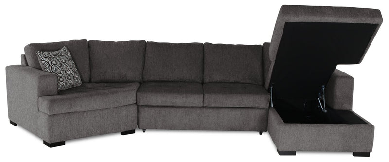 Legend 3-Piece Left-Facing Chenille Cuddler Sleeper Sectional with Chaise - Pewter