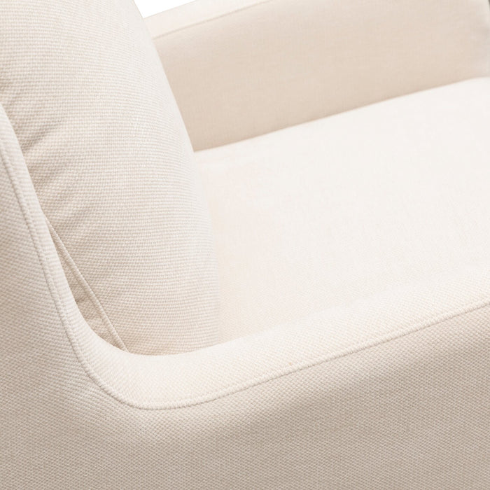 Ellie 29\" Beige Linen-Look Fabric Swivel Glider Accent Chair with Wingback and Recessed Arms 