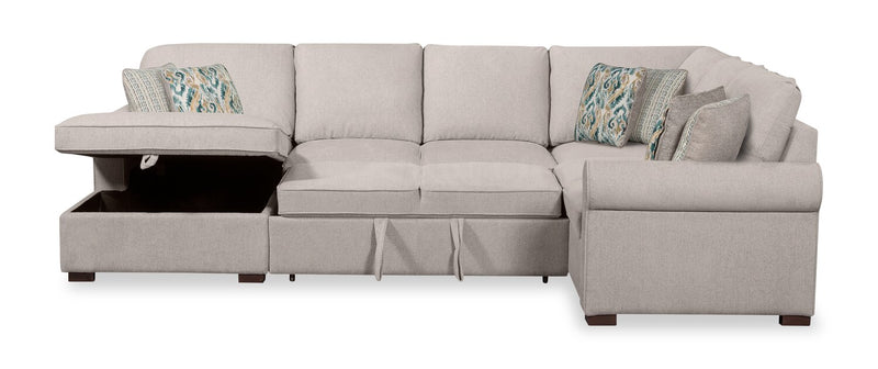 Haven 4-Piece Chenille Left-Facing Sleeper Sectional - Grey 
