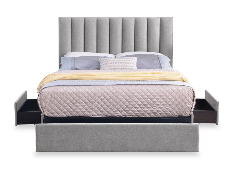 Amos Grey Upholstered Storage Bed with Channel Headboard - Queen