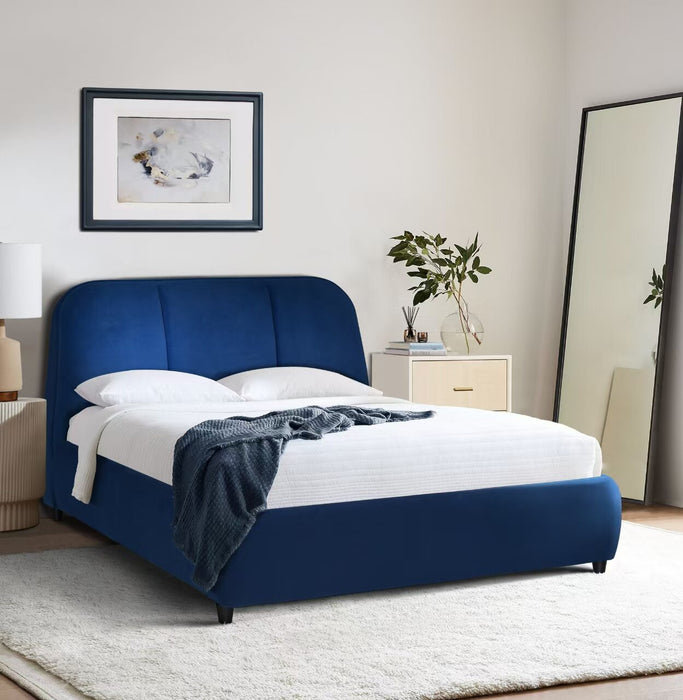 Mave Upholstered Platform Bed in Blue Velvet - Queen Size