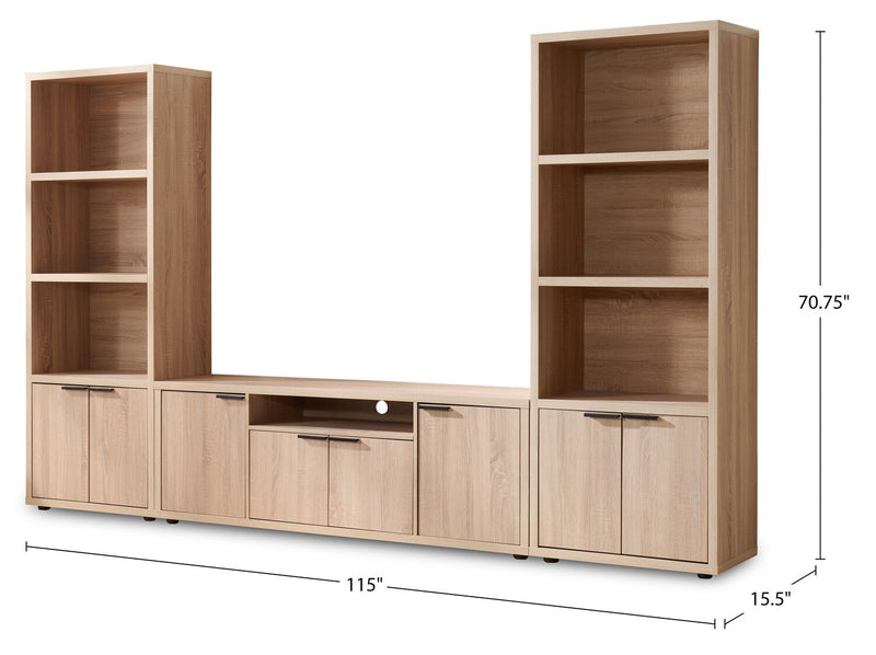 Noren 115\" 3-Piece Entertainment Centre with Storage for TVs up to 58\"- Light Oak