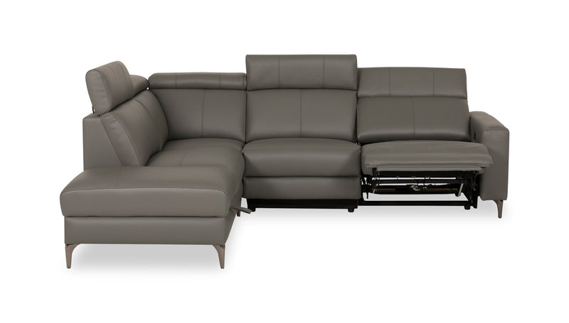 Valentino 3-Piece Left-Facing Grey Genuine Leather Power Reclining Sectional with Adjustable Headrests 
