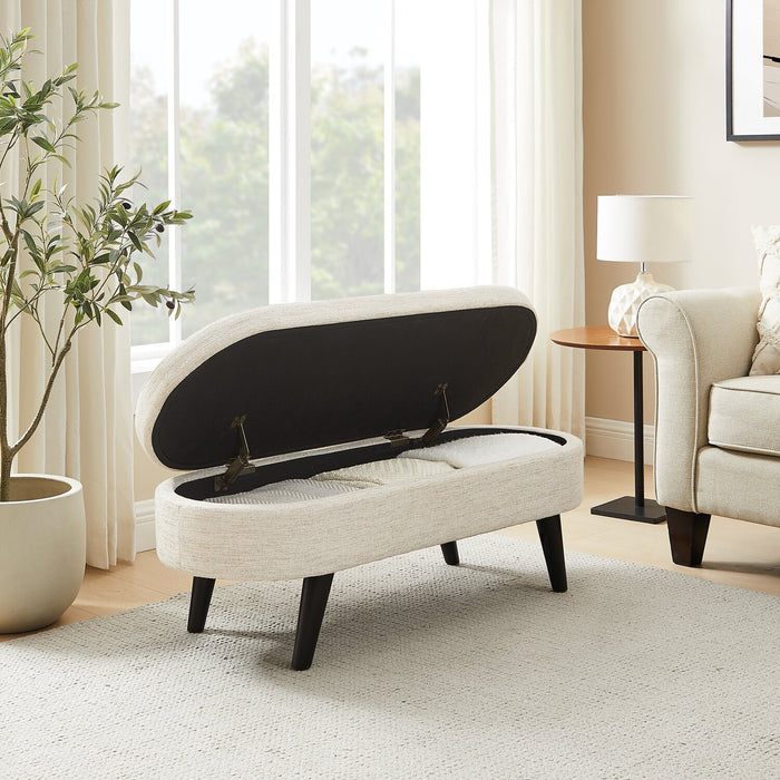 Montreal Oval Fabric Storage Ottoman - White