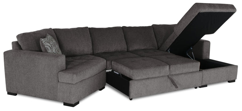 Legend 3-Piece Left-Facing Chenille Cuddler Sleeper Sectional with Chaise - Pewter