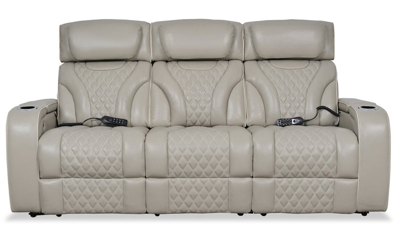 Elite Genuine Leather Power Reclining Sofa with Massage Function and Power Headrests - Grey 