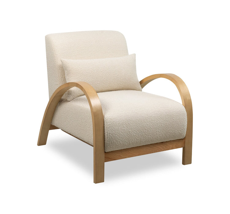 Loft 27.55\" White Boucle Fabric Accent Chair with Accent Pillow and Wood Armrests and Legs