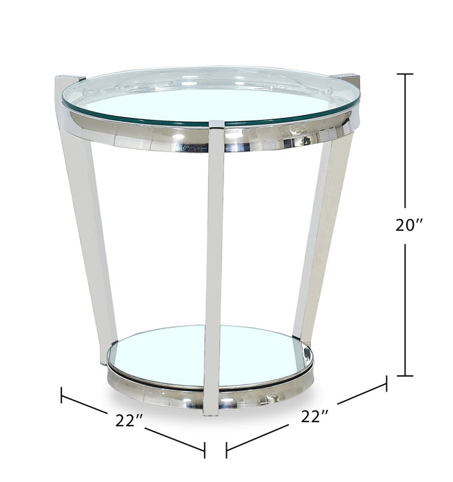 Yonge 22\" Modern Round Glass Top End Table with Shelf - Chrome Finish with Stainless Steel