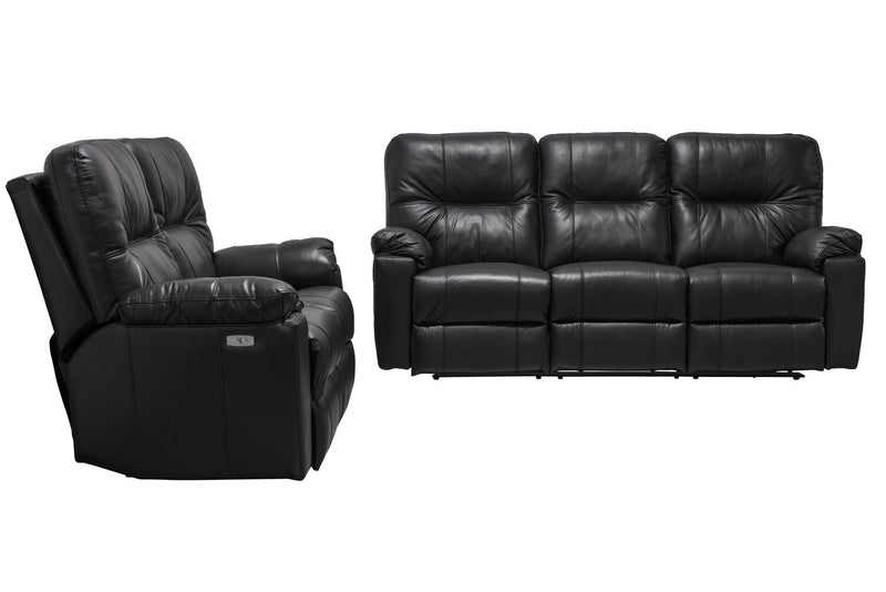 Canadian Made Dawson 87\" Genuine Leather Power Reclining Sofa with USB Port and Accent Pillows - Black